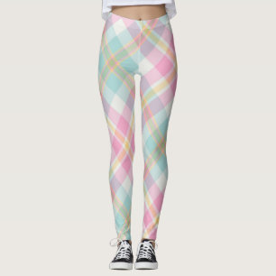 Kariertes Muster in Rosa, Blau, Grün und Golden Leggings