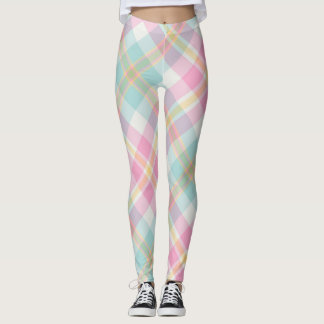 Kariertes Muster in Rosa, Blau, Grün und Golden Leggings