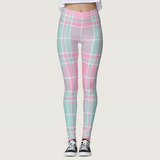 Kariertes Muster in Rosa und Blau Leggings (Vorderseite)