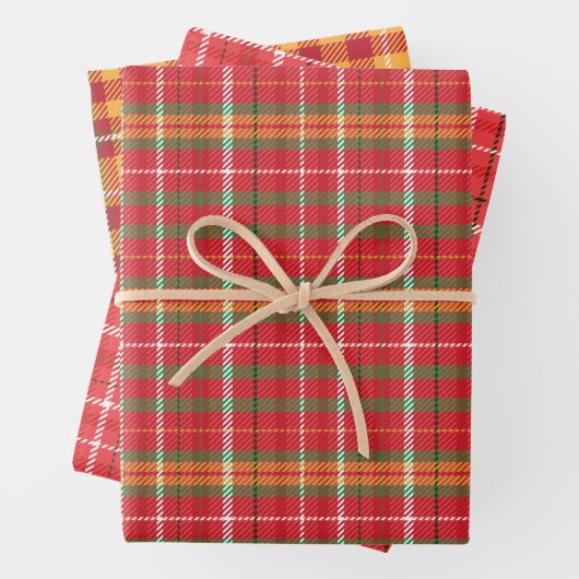Kariertes Muster in Rot-Grün-Orange Geschenkpapier Set (Beispiel)