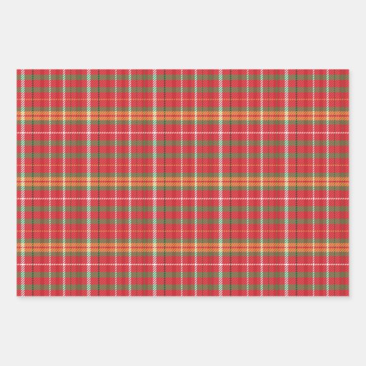 Kariertes Muster in Rot-Grün-Orange Geschenkpapier Set (Vorderseite)