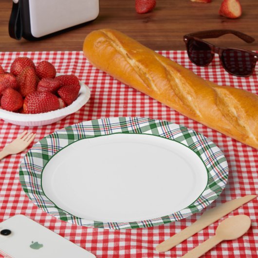 Kariertes Muster in Rot-Grün-Weiß Pappteller (Picknick)