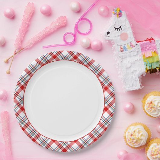 Kariertes Muster in Rot-Grün-Weiß Pappteller (Party)