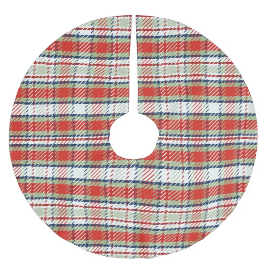 Kariertes Muster in Rot und Grün Polyester Weihnachtsbaumdecke (Vorderseite)