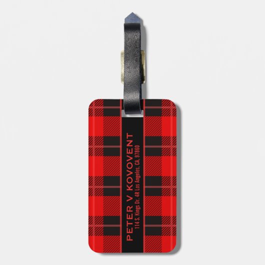 Kariertes Muster in Rot und Schwarz Gepäckanhänger (Rückseite vertikal)