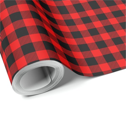 Kariertes Muster in Rot und Schwarz Gingham Geschenkpapier (Rolleneckpunkt)