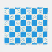 Kariertes Muster mit blauer Blume im Preppy-Stil Fleecedecke (Vorderseite (Horizontal))
