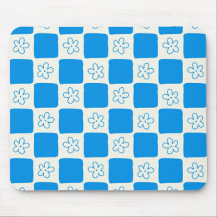 Kariertes Muster mit blauer Blume im Preppy-Stil Mousepad