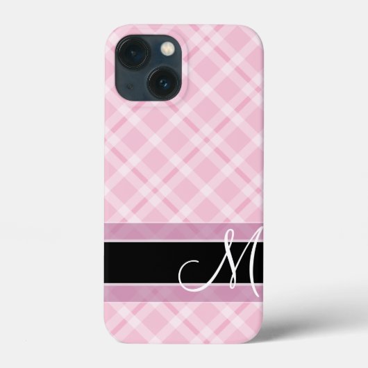 Kariertes Muster mit Monogramm - Schwarz-Rosa Case-Mate iPhone Hülle (Rückseite)