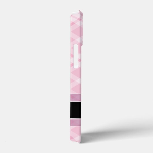 Kariertes Muster mit Monogramm - Schwarz-Rosa Case-Mate iPhone Hülle (Rückseite / Rechts)