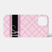 Kariertes Muster mit Monogramm - Schwarz-Rosa Case-Mate iPhone Hülle (Rückseite (Horizontal))