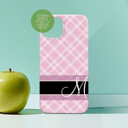 Kariertes Muster mit Monogramm - Schwarz-Rosa Case-Mate iPhone Hülle