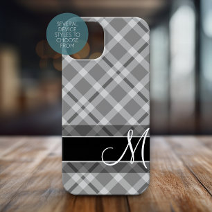 Kariertes Muster mit Monogramm - Schwarz-weiß grau iPhone 15 Hülle