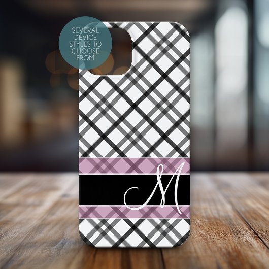 Kariertes Muster mit Monogramm - Schwarz-weiß rosa Case-Mate iPhone Hülle