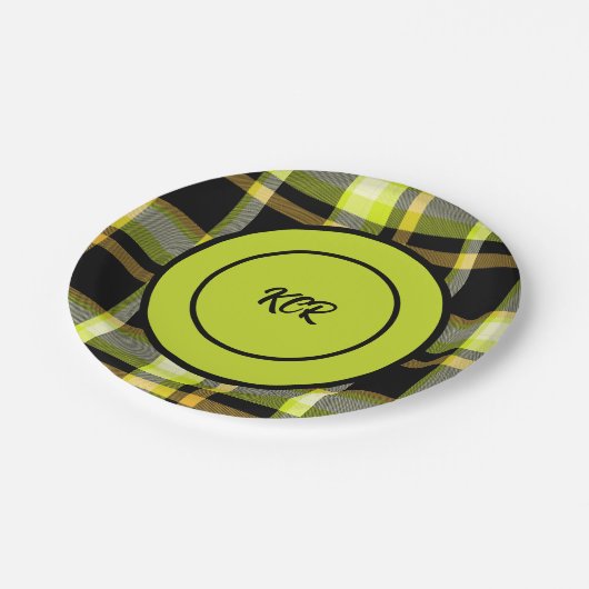 Kariertes Muster-Party aus dem Gelben Tartan Pappteller (Schrägansicht)