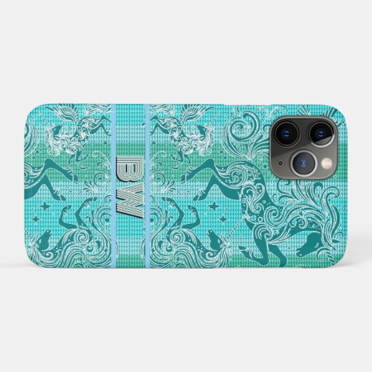 Kariertes Muster Personalisiertes Monogramm, grün  Case-Mate iPhone Hülle (Rückseite (Horizontal))