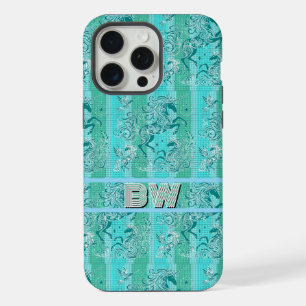 Kariertes Muster Personalisiertes Monogramm, grün  iPhone 15 Pro Max Hülle