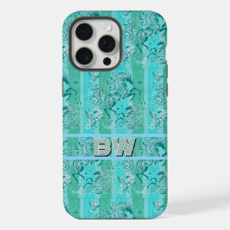 Kariertes Muster Personalisiertes Monogramm, grün  iPhone 15 Pro Max Hülle