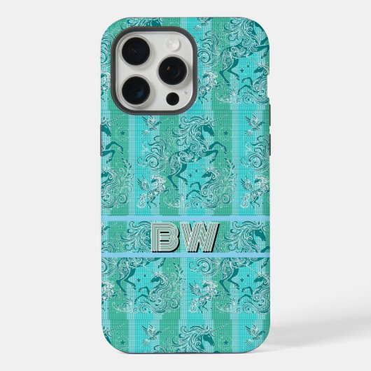 Kariertes Muster Personalisiertes Monogramm, grün iPhone Hülle (Rückseite)