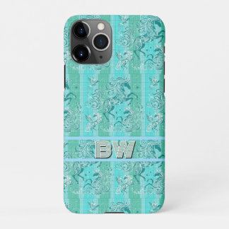 Kariertes Muster Personalisiertes Monogramm, grün  iPhone 11Pro Hülle