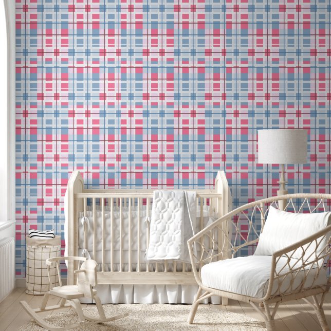 Kariertes Muster Pink & Blue rechteckig Baby Tapete (Kinder)
