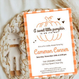 Kariertes Muster Pumpkin auf seinem Weg Herbst Bab Einladung