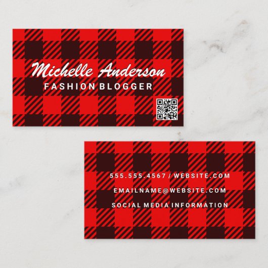 Kariertes Muster | QR-Code Visitenkarte (Vorne/Hinten)