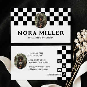 Kariertes Muster Social Media Influencer Foto Visitenkarte