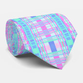 Kariertes Muster Tartan Karo Blau Pink Krawatte (Gerollt)