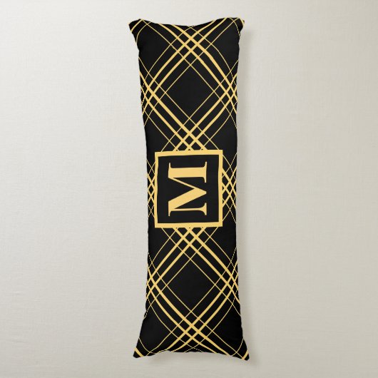 Kariertes Muster und Monogramm Seitenschläferkissen (Vorderseite Vertikal)