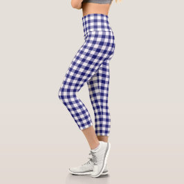 Kariertes Muster von Blue White Checkered Gingham Capri Leggings