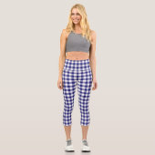 Kariertes Muster von Blue White Checkered Gingham Capri Leggings (Vorderseite)