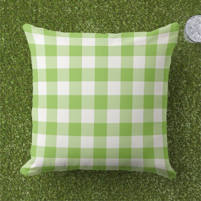 Kariertes Muster von Lime Green und White Gingham Kissen (Gras)