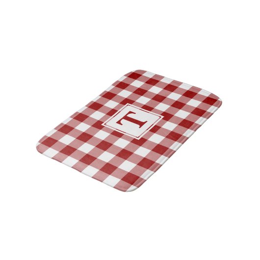 Kariertes Muster von Red White Gingham mit Monogra Badematte (Schrägansicht)