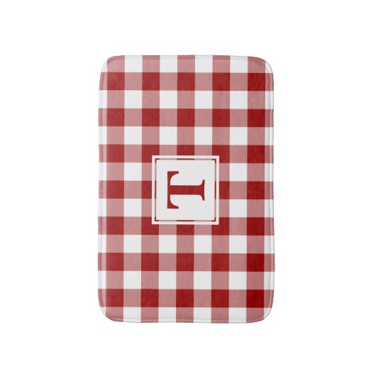 Kariertes Muster von Red White Gingham mit Monogra Badematte (Vorderseite Vertikal)