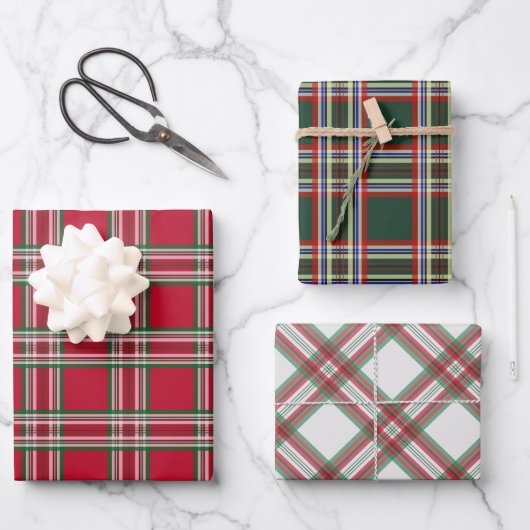 Kariertes Muster Weihnachtswrapping Papier-Sortime Geschenkpapier Set (Vorderseite)