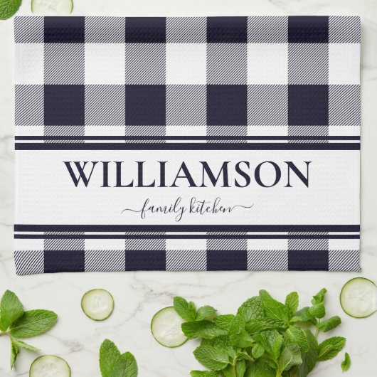 Kariertes Navy Geschirrtuch (Gefaltet)