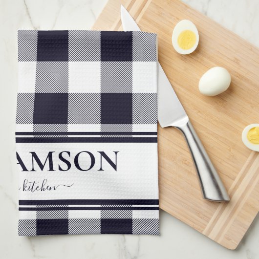 Kariertes Navy Geschirrtuch (Viertel Falte)