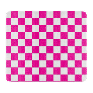 Kariertes Neonpink und Weiß  Schneidebrett