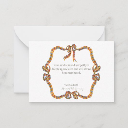 Kariertes Nostalgisches Beileid Dankeschön Karte (Vorderseite)