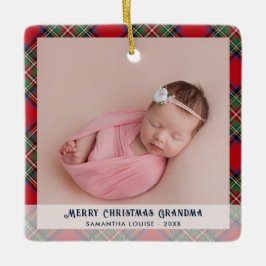 Kariertes Oma Christmas Baby Foto Tartan Keramikornament