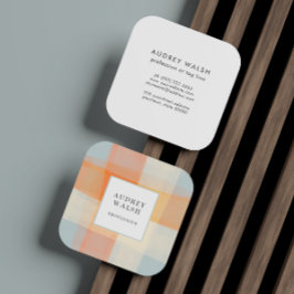 Kariertes Orangencreme Blau beruflich Quadratische Visitenkarte
