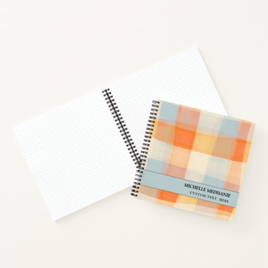 Kariertes Orangencreme Blaues MONOGRAMM Notizblock (Innenseite)