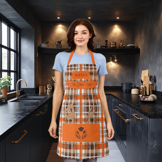Kariertes orangenes anpassbares Apron mit Küchenut Schürze