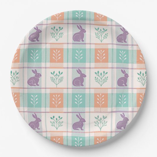 Kariertes Ostern Plaid   Pappteller (Vorderseite)