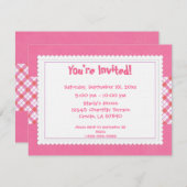 Kariertes Party in Rosa und Weiß einladen Einladung (Vorne/Hinten)