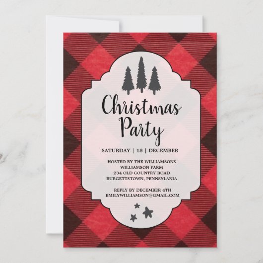 Kariertes Party in Rot und Schwarz Buffalo Einladu Einladung (Vorderseite)