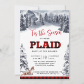 Kariertes Party Wintergebirge und Fox Buffalo Kari Einladung (Vorderseite)