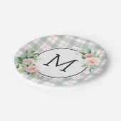 Kariertes Pastellmonogramm der Watercolor-Blüten-| Pappteller (Schrägansicht)