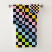 Kariertes Pastellregenbogen-Schwarzes Badhandtuch Set (Insitu)